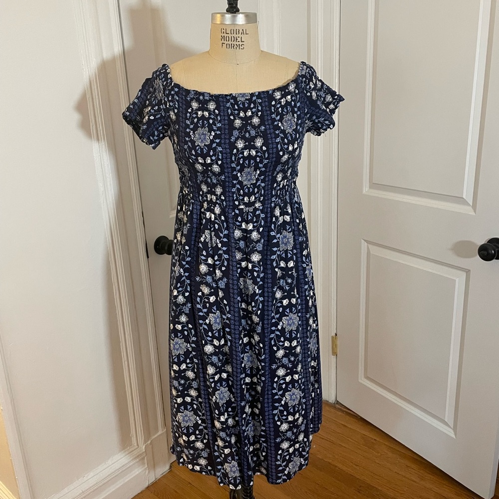OLD NAVY BLUE FLORAL MIDI DRESS - Size L
